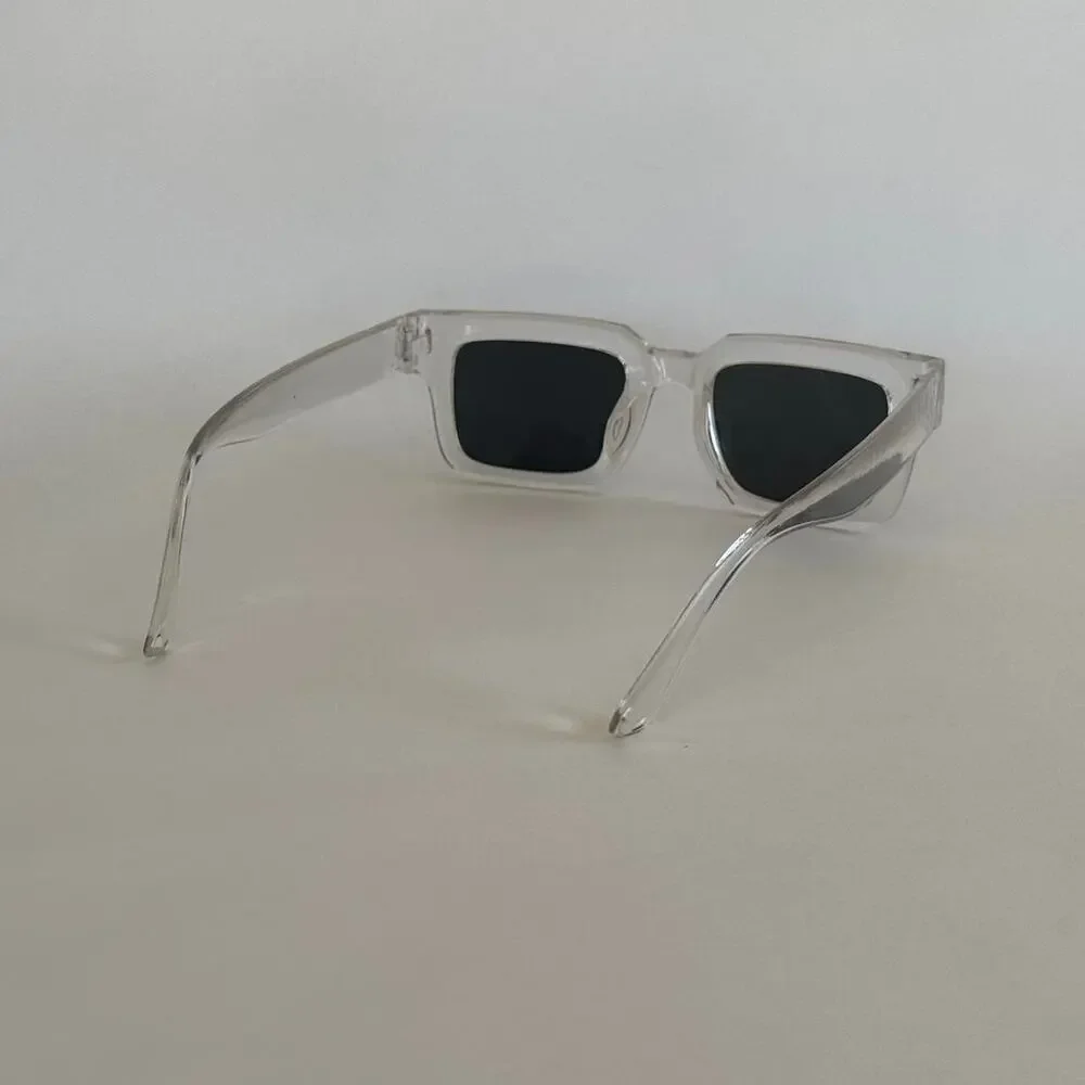 Y2K Clear Frame Square Sunglasses Black Lens Unisex Bold UVA UVB